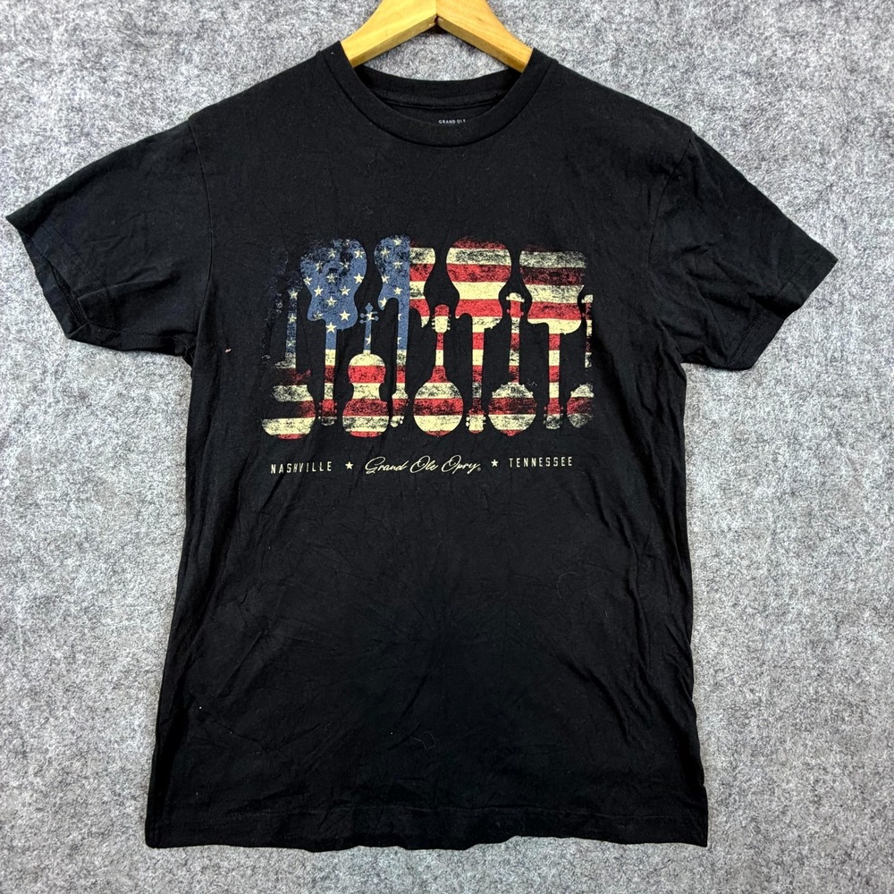 Grand Ole Opry T Shirt Mens Large‎ Black USA Flag Guitars Graphic Country Music
